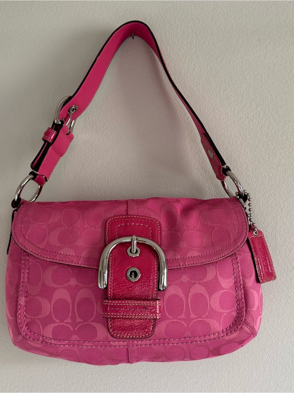 Vintage Y2K Hot Pink Coach Signature Soho Buckle Shoulder Bag